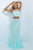 Blush - 11033 Two-Piece Sparkling Bare Midriff Trumpet Gown In Blue In Blue 