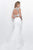 Blush - Beaded Jewel Neck Scuba Trumpet Gown 11291 in White