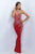 Blush - Embellished Illusion Bateau Neck Jersey Dress 11040 in Red