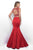 Blush - High Neck Satin Crepe Trumpet Dress 11321 in Red