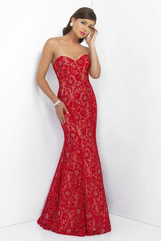 Blush - Laced Sweetheart Trumpet Dress 11110 in Red and Neutral