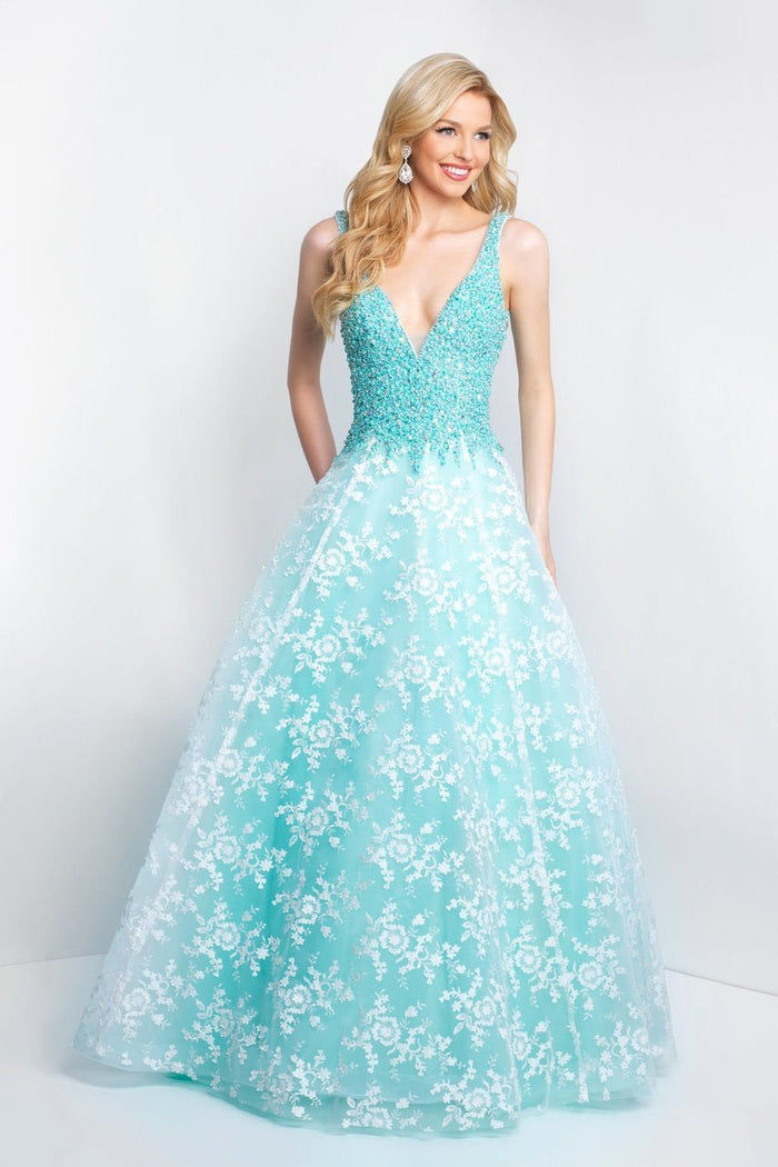 Intrigue - 418 Embellished Deep V-neck Ballgown In Green
