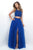 Beaded Cropped Top Bare Midriff Two Piece Dress in Royal
