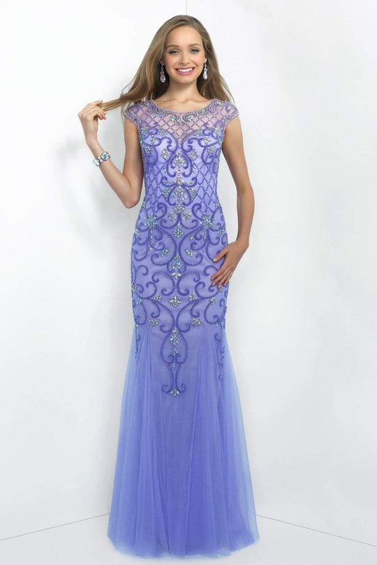 Blush - Embellished Bateau Neck Tulle Gown 11044 in Purple