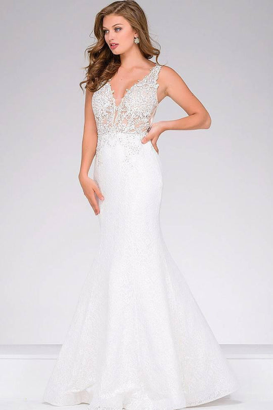 Stunning Lace Applique V-Neck Trumpet Gown 47561