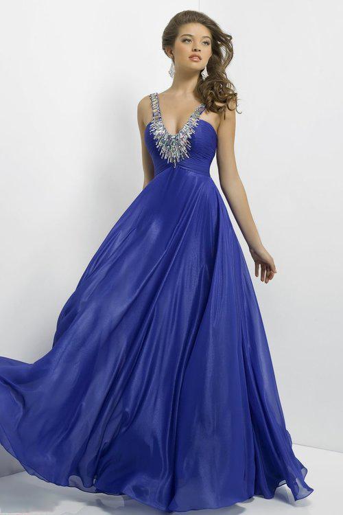 Blush - Embellished V Neck Long Dress 9777 in Blue