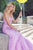 Janique 1515 - Corset Style Ruffle filled Mermaid Gown in Purple
