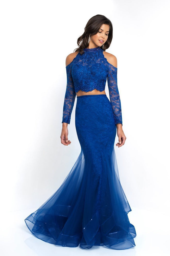 Blush - 11586 Two Piece High Mermaid Dress In Blue