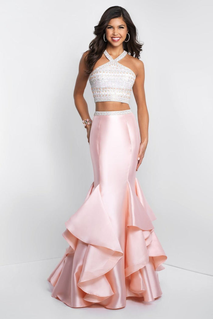 Intrigue - 417 Beaded Halter Mermaid Dress In Pink and Multi-Color