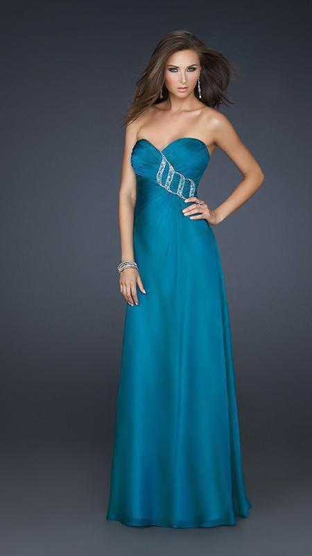 La Femme - 17180 Finely-Ruched Sweetheart Chiffon Gown with Jewel Accents In Green
