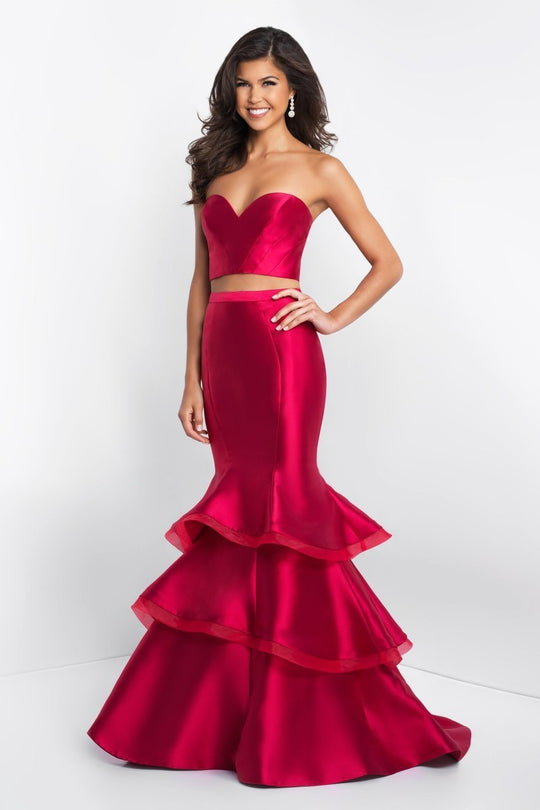 Blush - C1064 Two Piece Sweetheart Tiered Mermaid Dress In Red