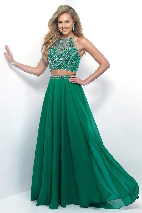 Blush - Adorned High Illusion Chiffon A-Line Gown  11344 in Green