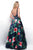 Blush - Seamed Scoop Floral Print A-Line Gown  5627 in Blue and Multi-Color
