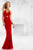 Janique W992  Bejeweld Halter Neck Long Jersey Gown in Red and Gold