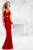 Janique W992  Bejeweld Halter Neck Long Jersey Gown in Red and Gold