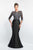 Blush - S2004 Quarter-Length Sleeves Beaded Mermaid Gown In Black