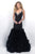 Blush - Plunging Ruffled Mermaid Gown 7108 in Black