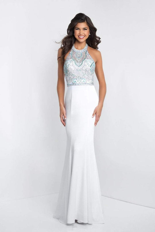 Blush - C1028 Multi-Colored Beaded High Halter Dress In White