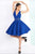 Ieena Duggal  - Sleeveless V Neck Embellished Midriff Dress 25247I in Blue