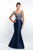 Blush - S2003 Shawl Beaded Cap Sleeves V-neck Mermaid Gown In Blue and Neutral