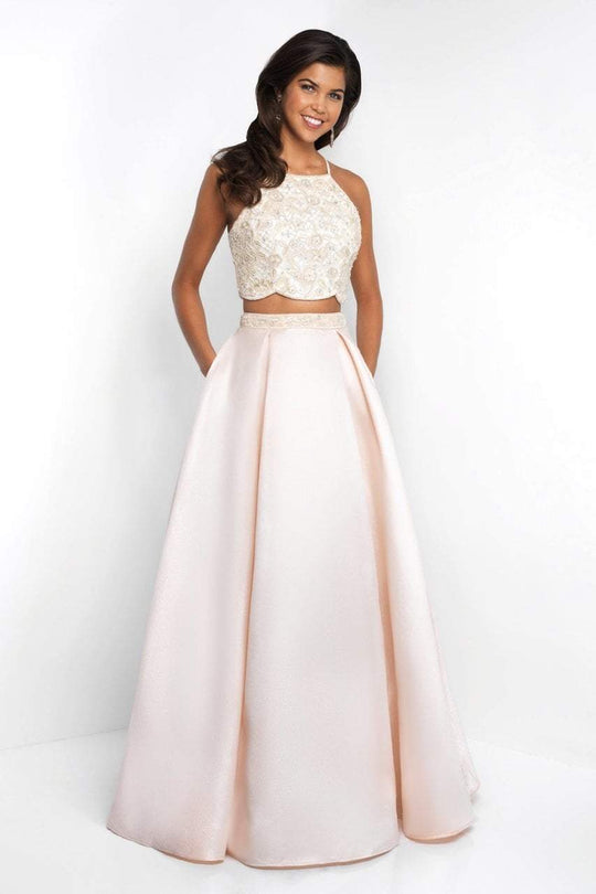 Blush - 5679 Embroidered Halter A-line Dress In Neutral