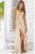 Blush - Sleeveless Pleated Long Gown with Slit 9326 in Gold