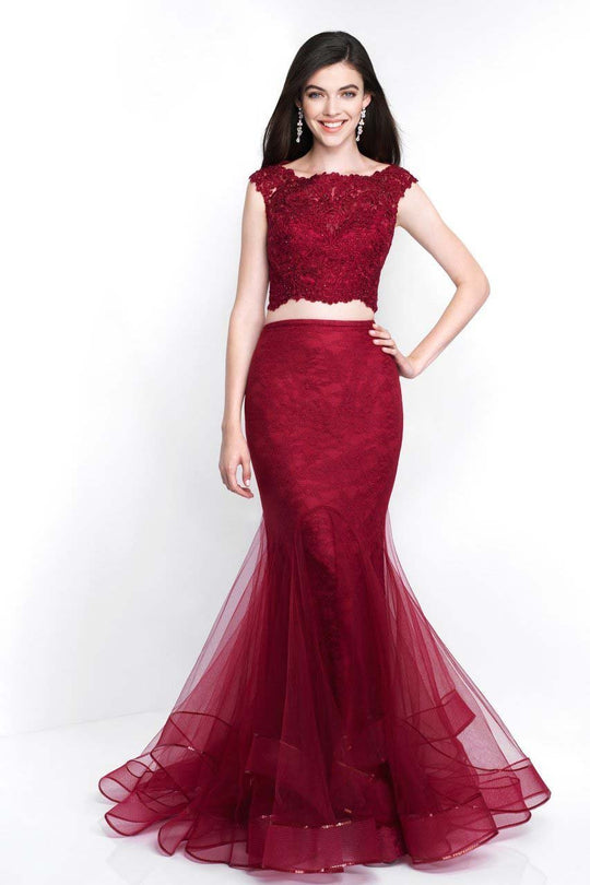 Blush - 11585 Lace Bateau Two Piece Tulle Mermaid Gown In Red