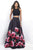 Blush - Floral Print Illusion Mikado A-Line Gown 5610 in Black and Multi-Color