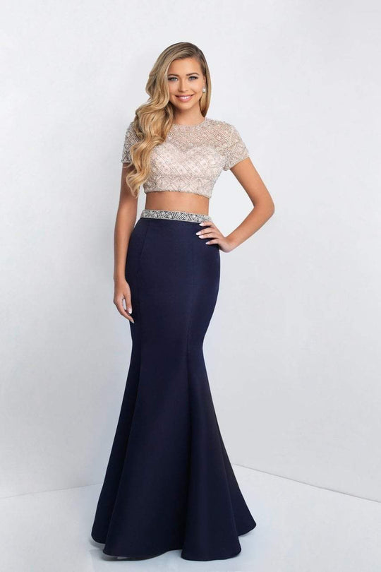 Blush - C1007 Two Piece Bedazzled Mermaid Gown In Neutral and Blue