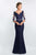 Blush - S2010 Beaded Quarter-Length Sleeves Mermaid Gown In Blue