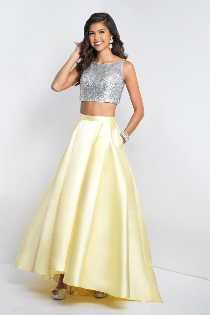 Intrigue - 419 Two Piece Bateau A-line Dress In Silver and Yellow