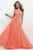 Blush - Sleeveless V-Neck Pleated Long Dress 9708 in Orange