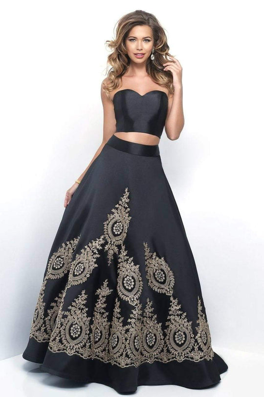 Blush - Classic Sweetheart Gilded A-Line Gown 5607 in Black and Gold