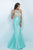 Blush - Jeweled Halter Neck Taffetta Mermaid Dress 11093 in Blue
