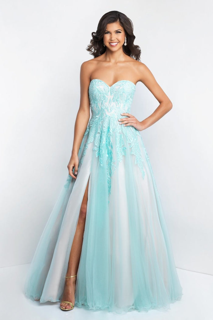 Blush - C1069 Lace Embellished Sweetheart Ballgown In Blue and Neutral