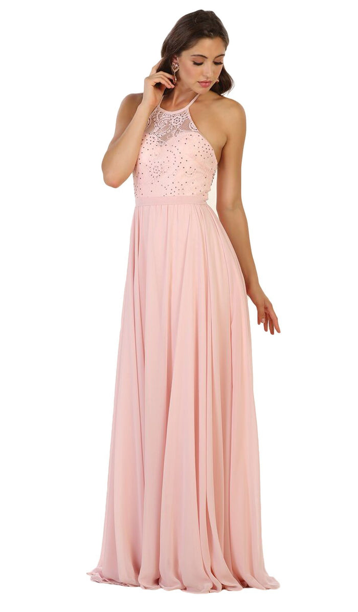 Embellished Illusion Halter A-line Evening Dress