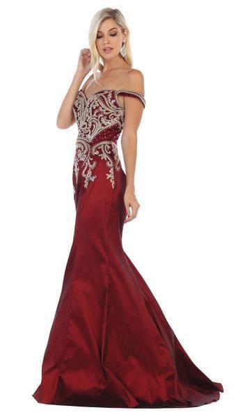May Queen - Metallic Lace Appliqued Trumpet Gown MQ1609 In Red
