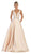 May Queen - MQ1683 Illusion Plunging Neck Sleeveless Satin A-Line Gown In Neutral