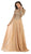 May Queen - RQ7732 Embroidered Long Sleeve Bateau A-line Dress In Gold