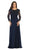 May Queen - MQ1615B Applique Long Sleeve A-line Dress In Blue