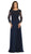 May Queen - MQ1615 Embroidered Long Sleeve Bateau A-line Dress In Blue