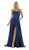 May Queen - MQ1642 Halter Neck Tie String Back A-Line Satin Gown In Blue
