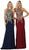 May Queen - MQ1641 Gilt-Embroidered Lace Halter Gown In Blue and Red
