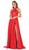 May Queen - MQ1631 Cross Halter A-line Dress With Train In Red