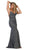 May Queen - RQ-7756 Deep V-neck Long Trumpet Dress In Silver and Multi-Color