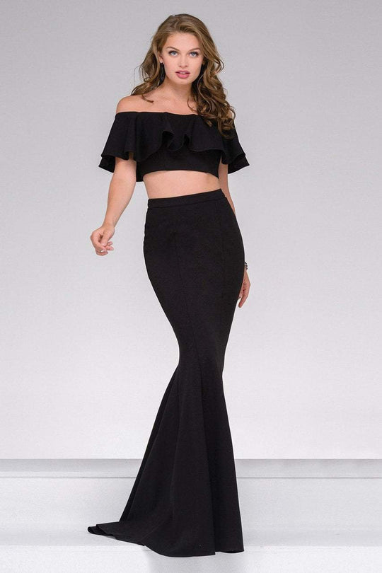 JVN45164 Ruffled Panel Off Shoulder Two-Piece Gown