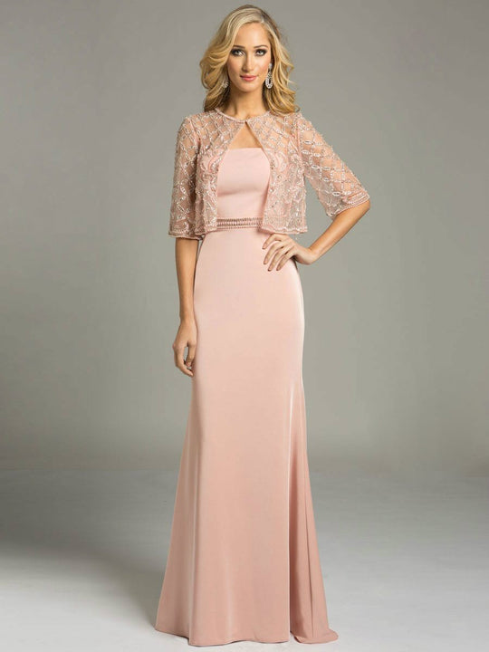 Lara Dresses - Classic Evening Gown with Embellished Sheer Jacket 42626, Pink