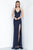 Jovani - 67317 Sleeveless V-Neck Column Dress In Blue and White