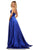 Sherri Hill - 52921 Halter Neck Satin A-line Dress with Slit In Blue