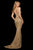 Sherri Hill - 53162 Bead Embellished V-Neck Dress with Slit In Neutral and Gold